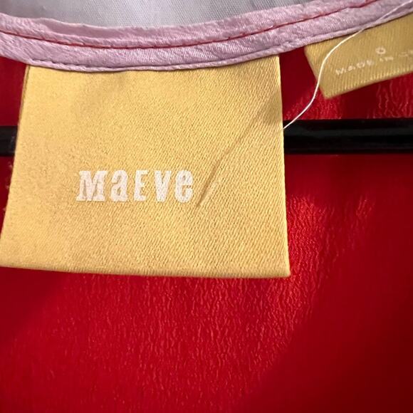 Anthropologie Maeve red pink 100% silk tank top high low hem size 0 - Picture 4 of 6